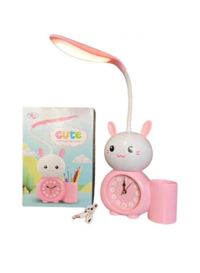 Children's desk lamp with a cute bunny design, featuring a clock and pen organiser – multicolour - Image 5